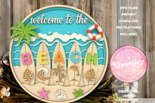 Round Summer Beach Sign Cut file