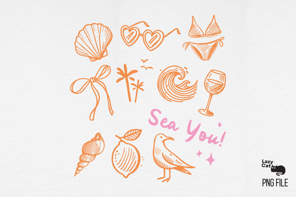 Summer Beach Doodle PNG Graphic by Lazy Cat · Creative Fabrica