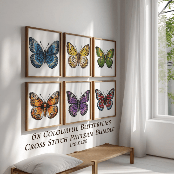 🦋Colourful 6 X Butterflies Cross Stitch