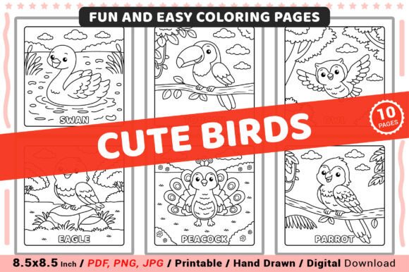 Cute Birds Fun and Easy Coloring Pages