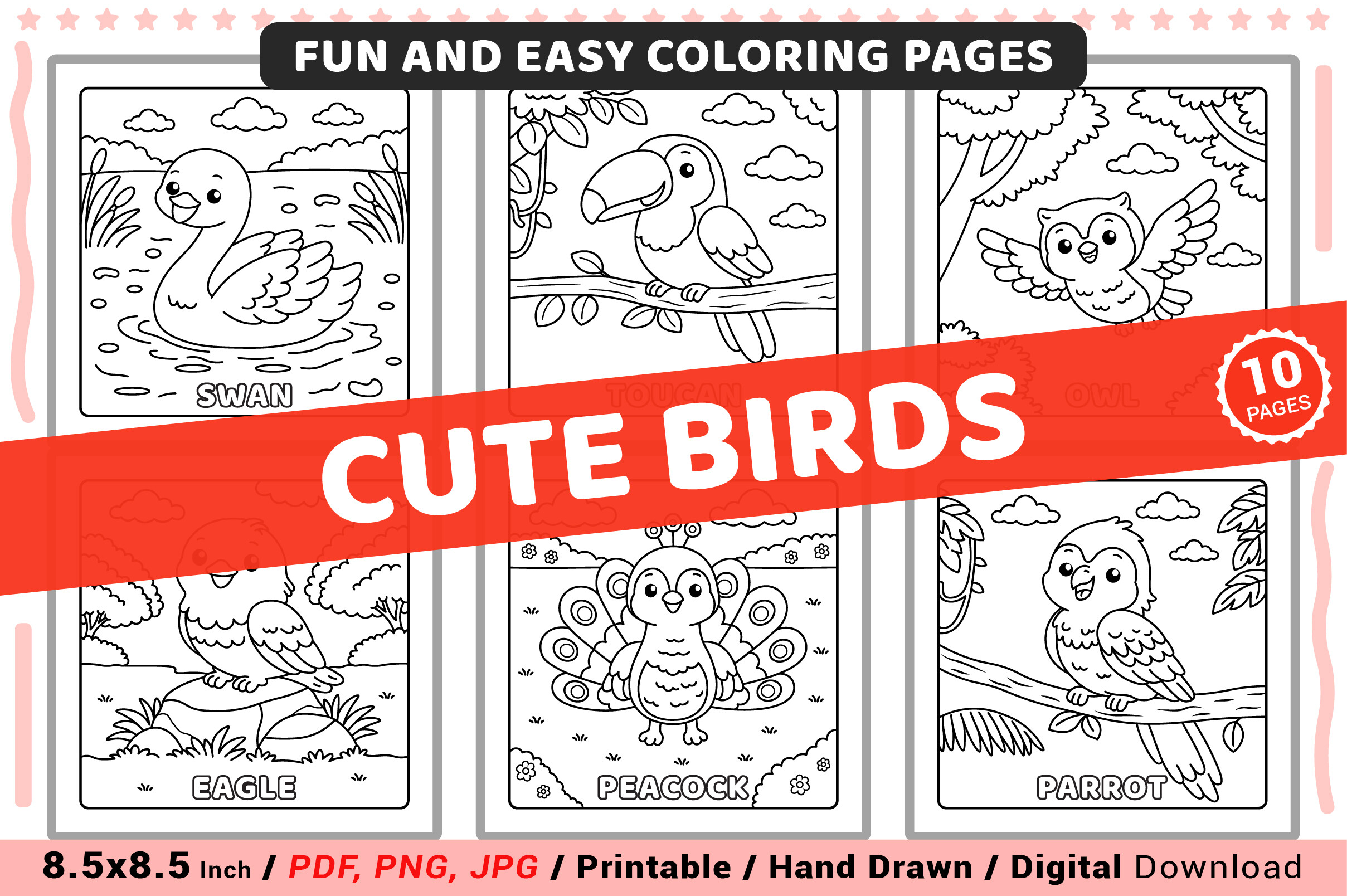 Cute Birds Fun and Easy Coloring Pages