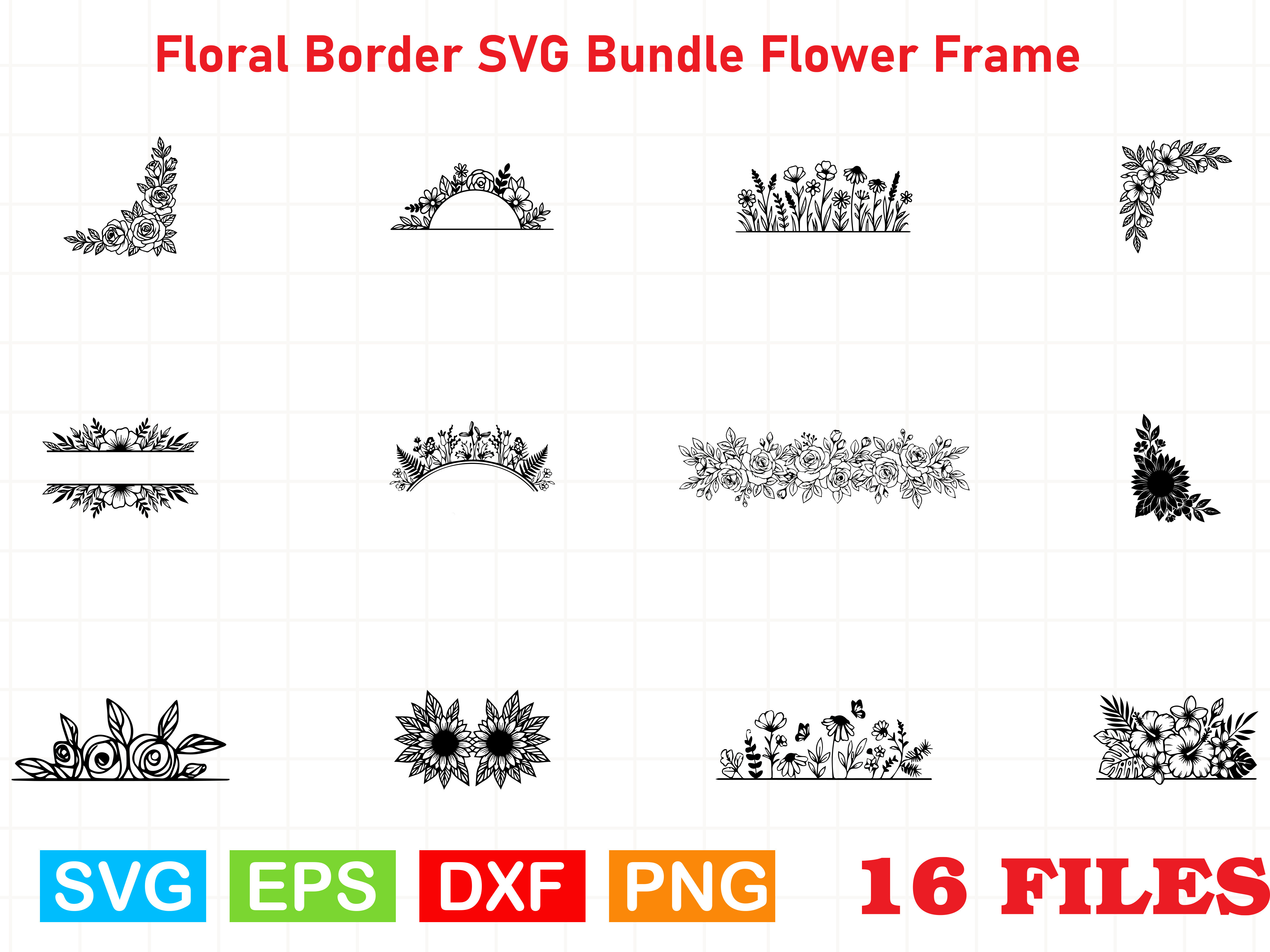 Floral Border SVG Bundle, Flower Frame