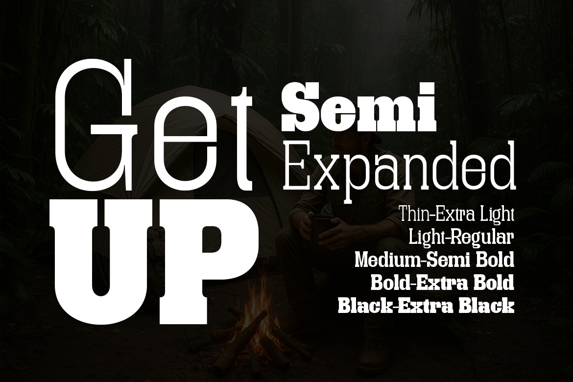 GetUp Semi Expanded font preview, bold display type for brochure covers
