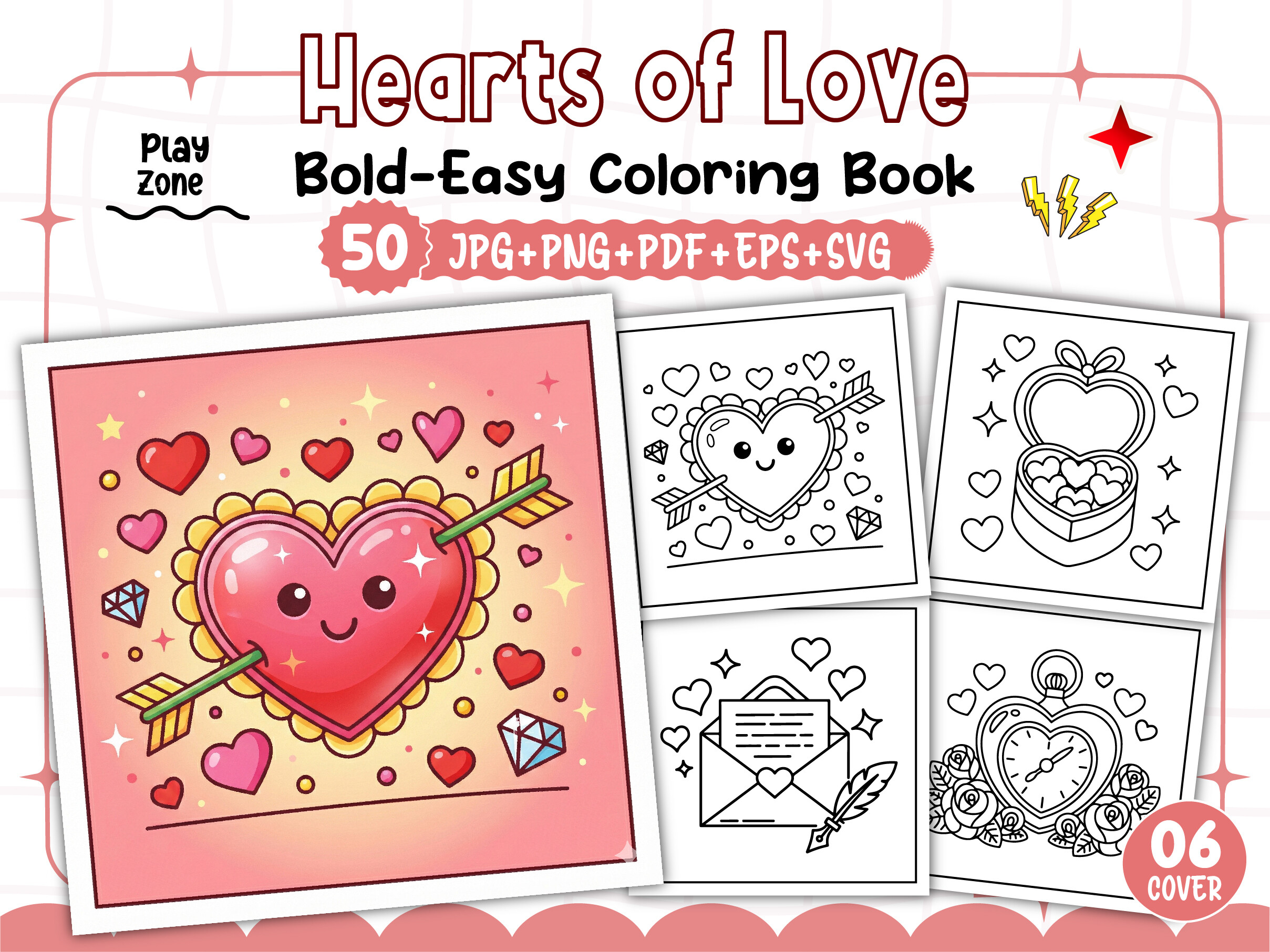 Hearts of Love Coloring Book Bold Easy