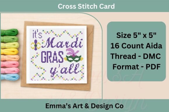 Mardi Gras Cross Stitch Card