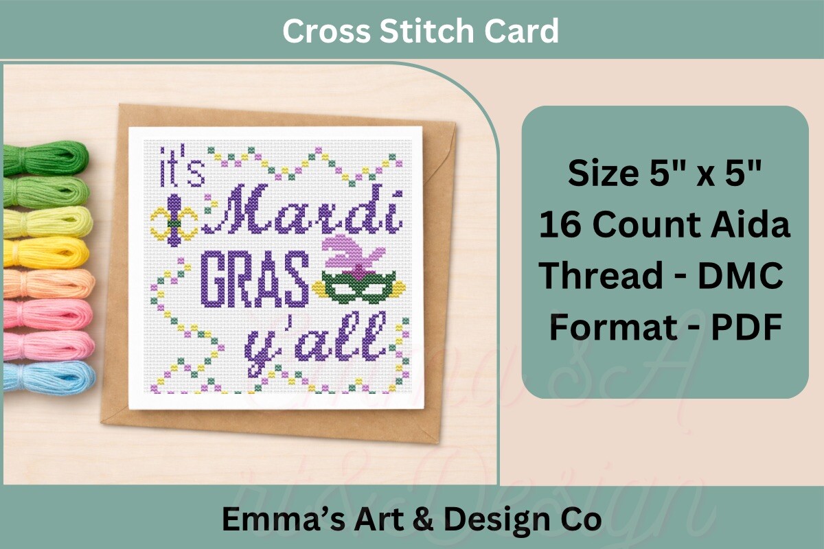 Mardi Gras Cross Stitch Card