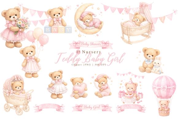 Nursery Teddy Baby Girl Clipart PNG