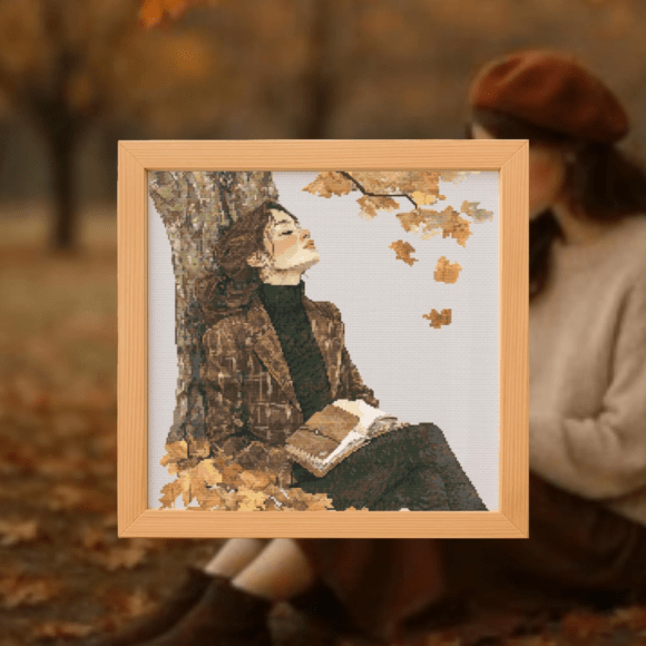 🍂Reading in Fall Cross Stitch Pattern