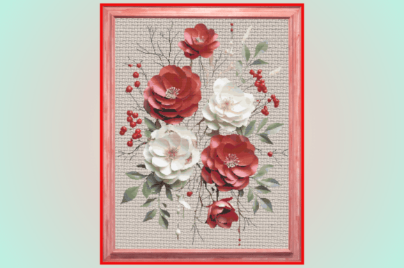 Red and White Roses Floral Cross Stitch