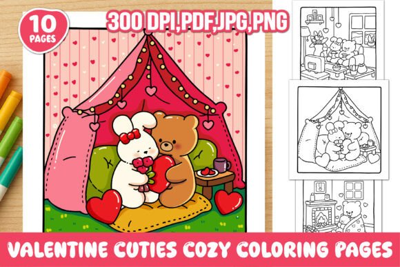Valentine Cuties Cozy Coloring Pages