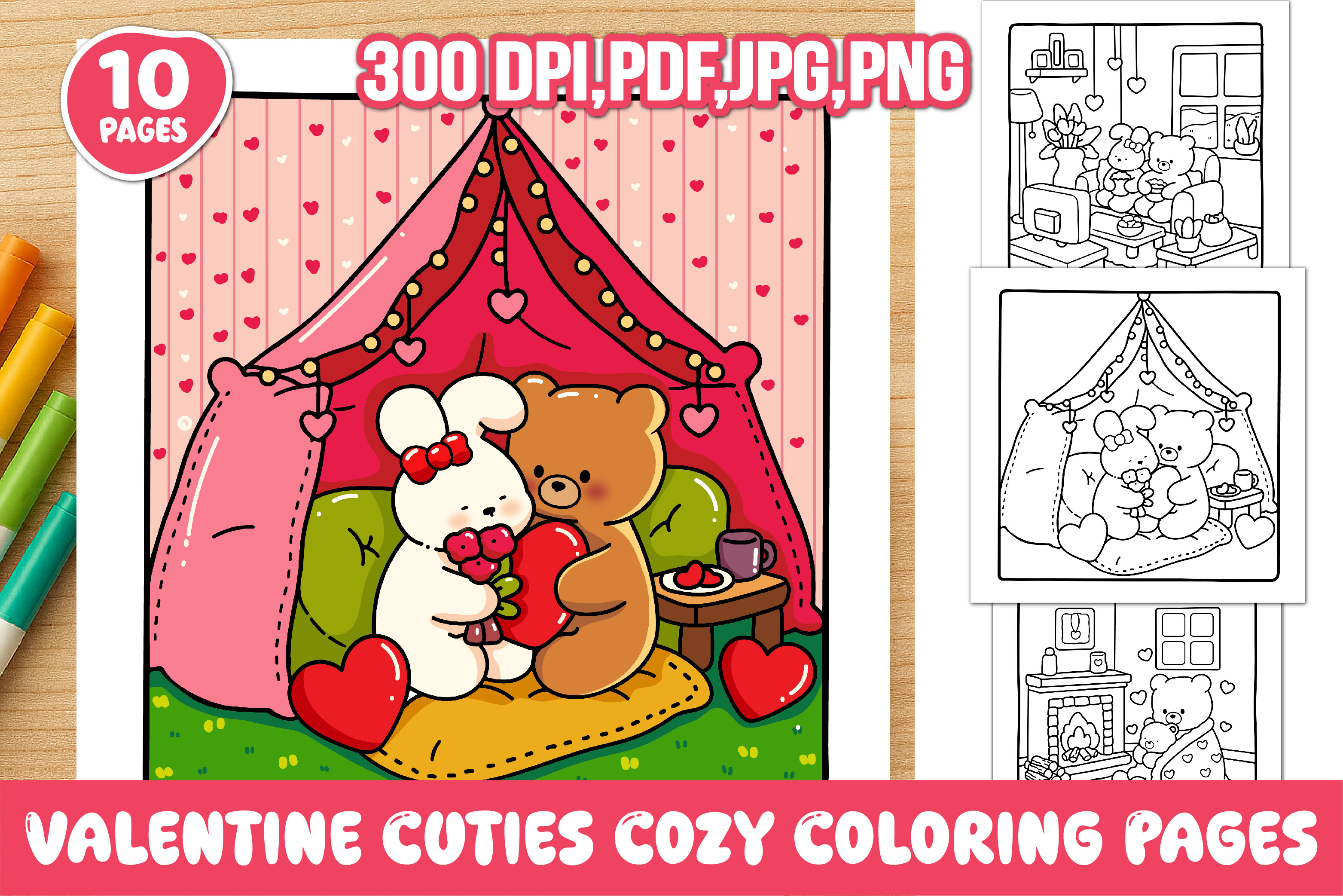 Valentine Cuties Cozy Coloring Pages