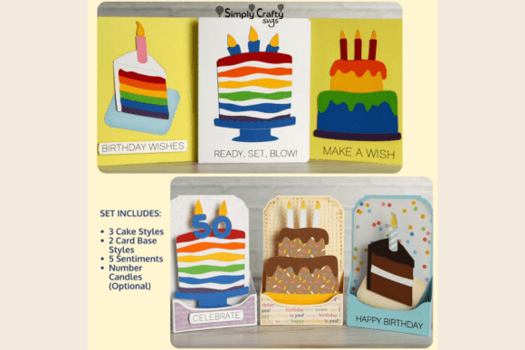Birthday Cakes Card SVG Set Birthdays 3D SVG Craft By Simply Crafty SVGs