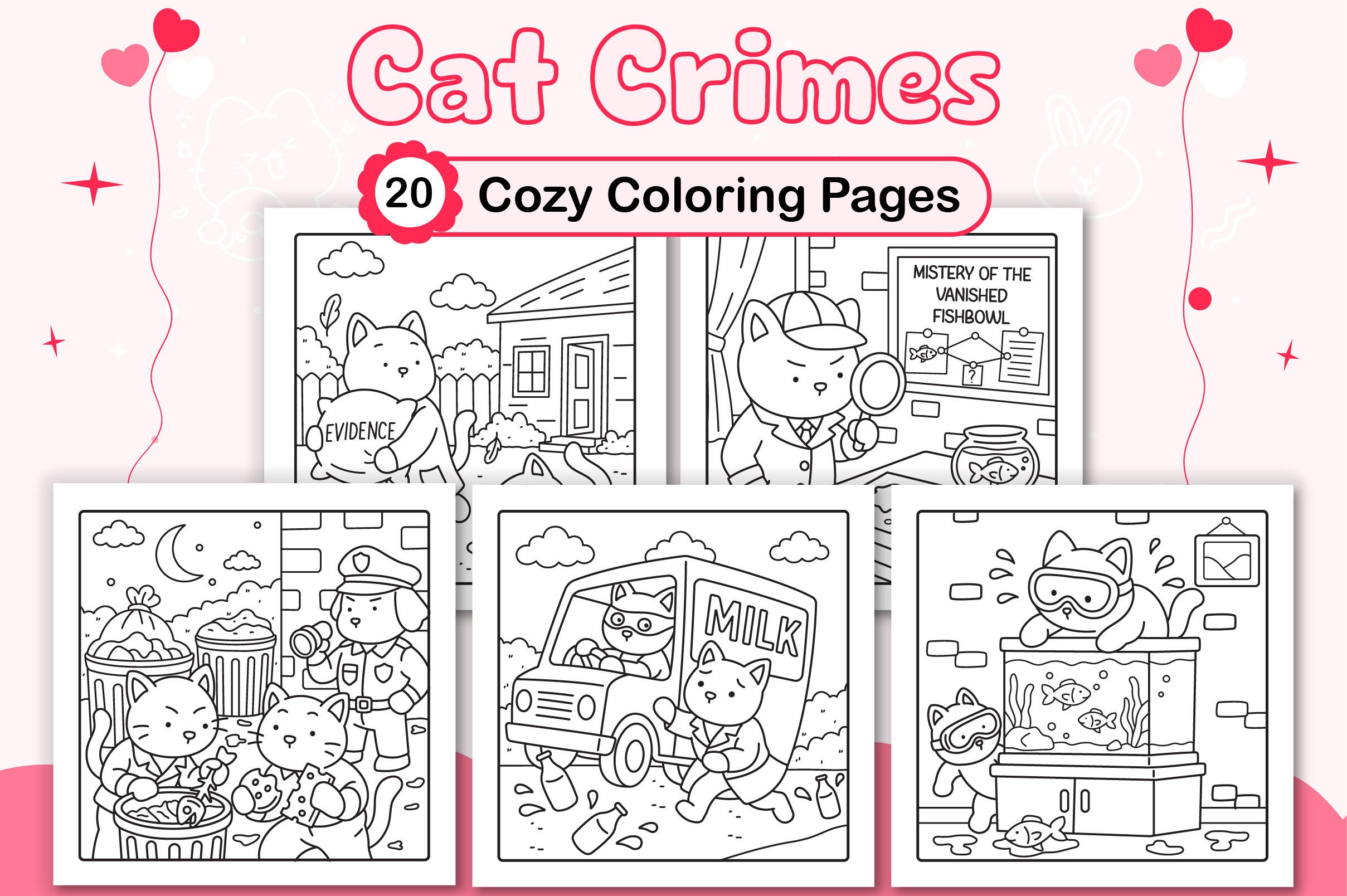 Cozy Cat Crimes Cute Coloring Pages
