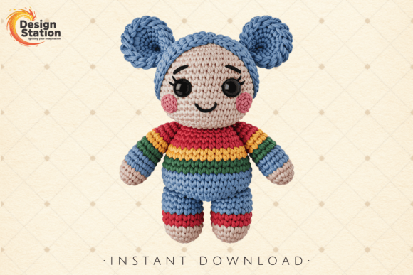 Crochet Autism Rainbow Yarn Doll PNG