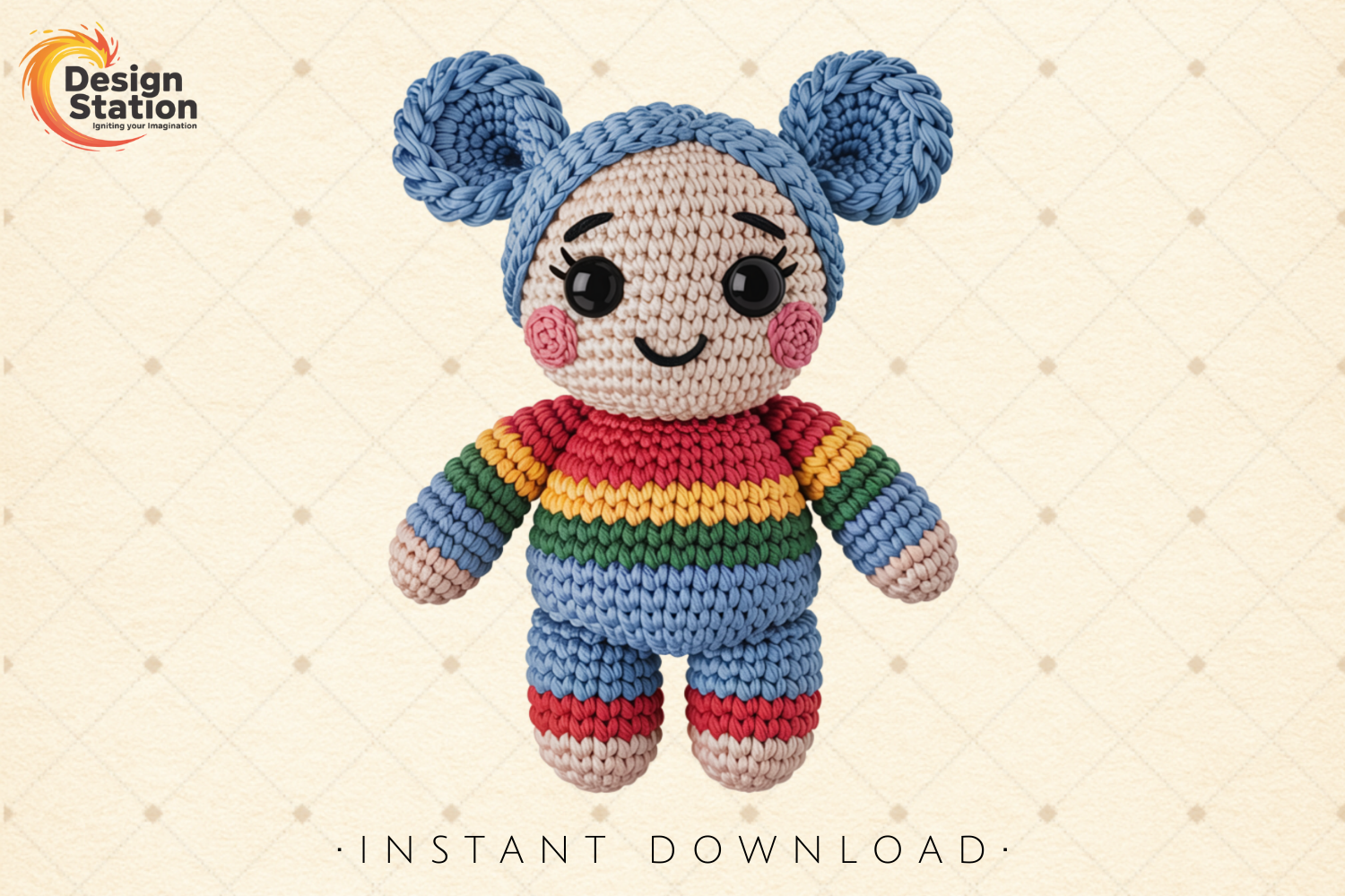 Crochet Autism Rainbow Yarn Doll PNG