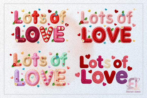 Crochet Love Words Clipart Bundle PNG