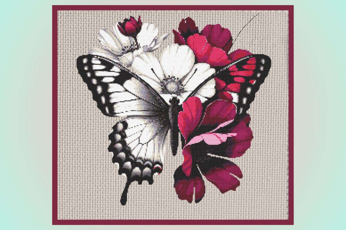 Elegant Black & White Butterfly with Pin