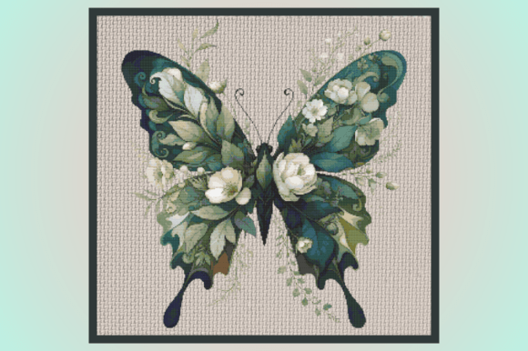 Elegant Green Butterfly with Flowers Cro