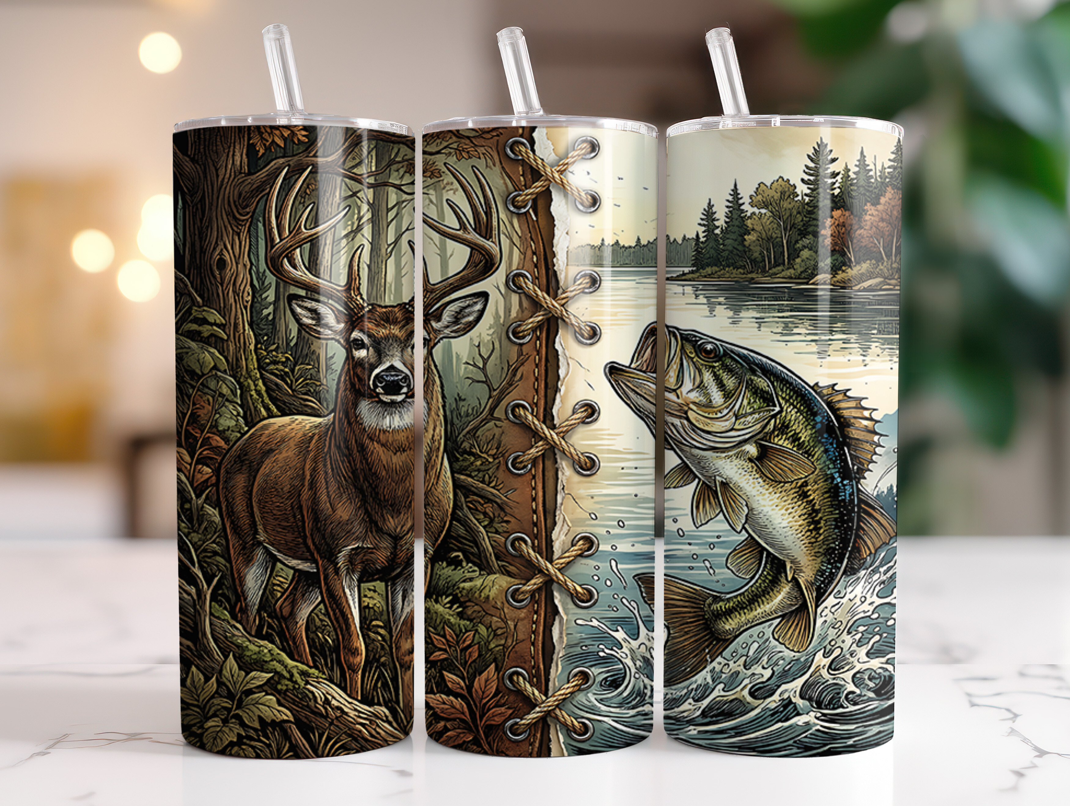 Fishing Hunting 20oz Skinny Tumbler Wrap