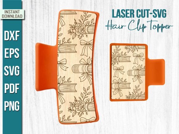 Floral Books Stock Bow Hair Clip Topper Graphic Laser Engraving By CUT ZONE
