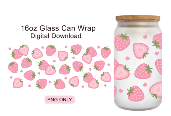 Pink Heart Strawberry Glass Cup Wrap PNG