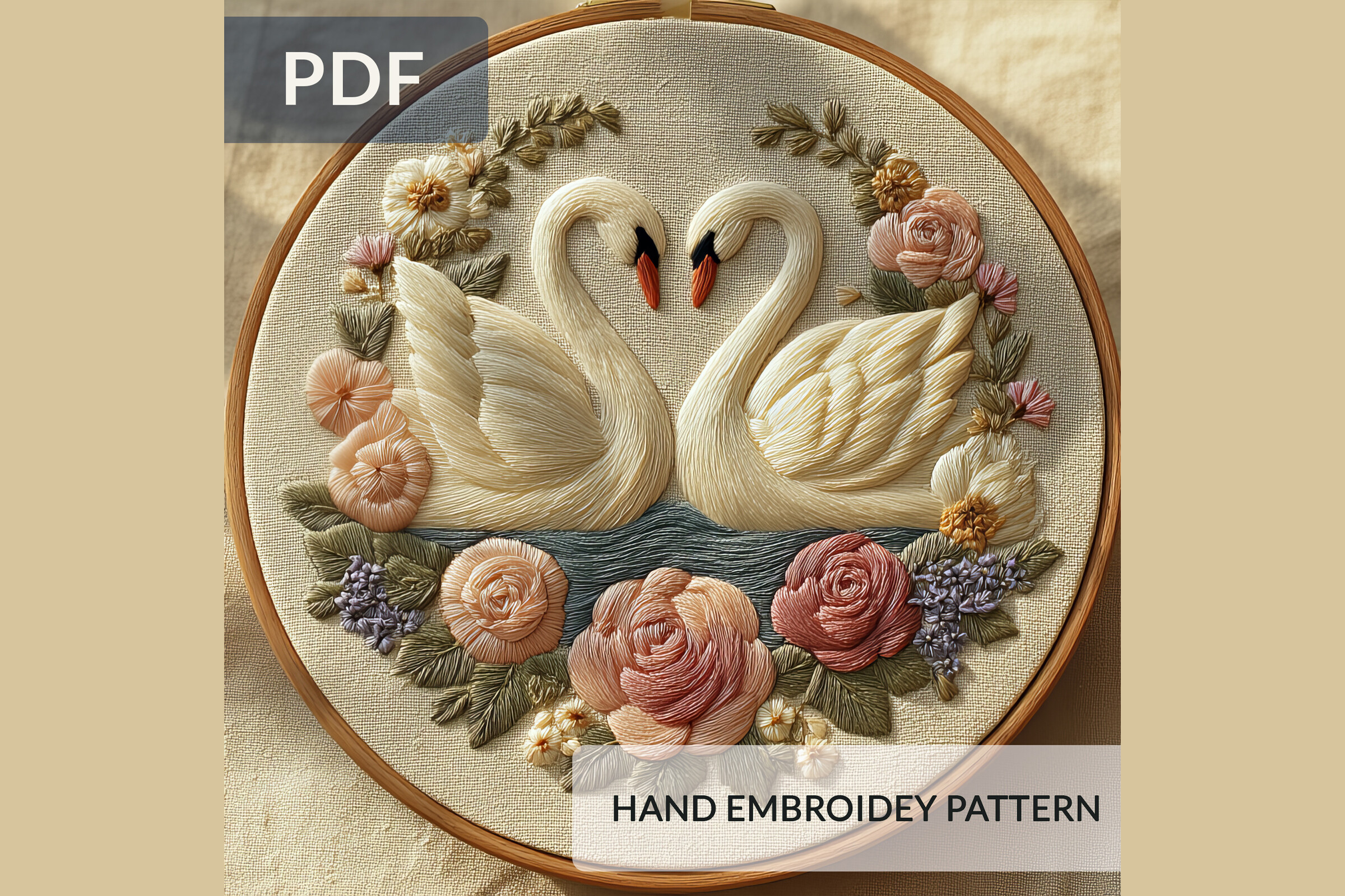 Swan 2 Embroidery Pattern PDF Valentine