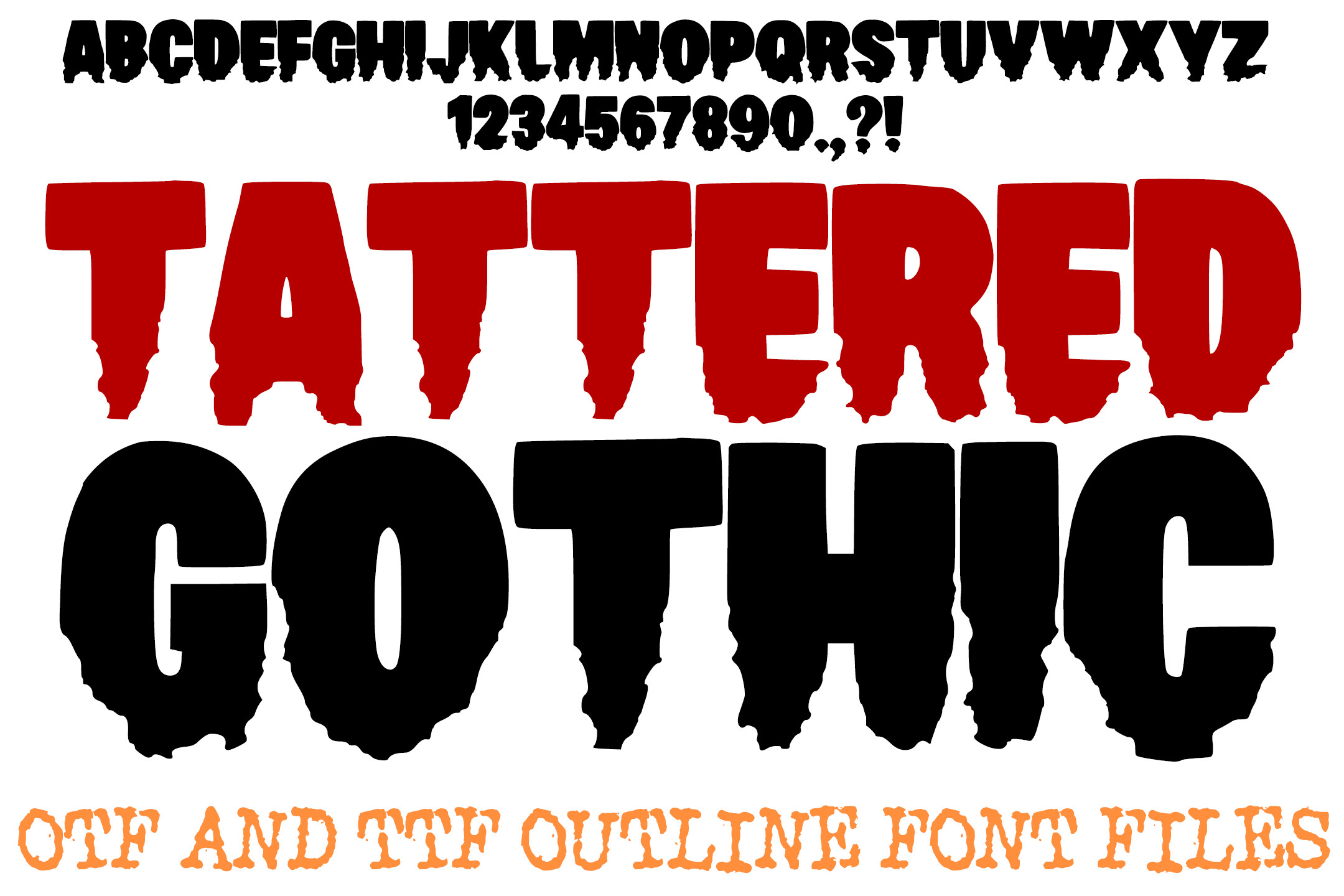 Tattered Gothic preview: dark hand drawn jagged distressed caps only Gothic letters
