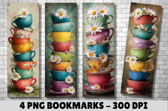 Antique Daisy Teacup Stacked Bookmark