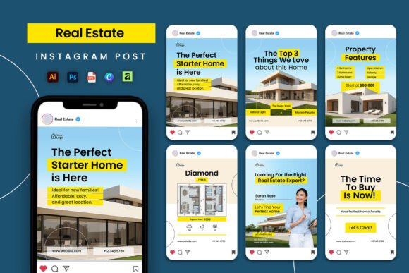 Preview of Blue Sky Real Estate Social Media Post real estate social media template
