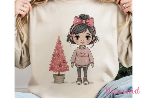 Cute Girl Pink Christmas PNG Clipart Grafik Druckbare Illustrationen Von Diceenid