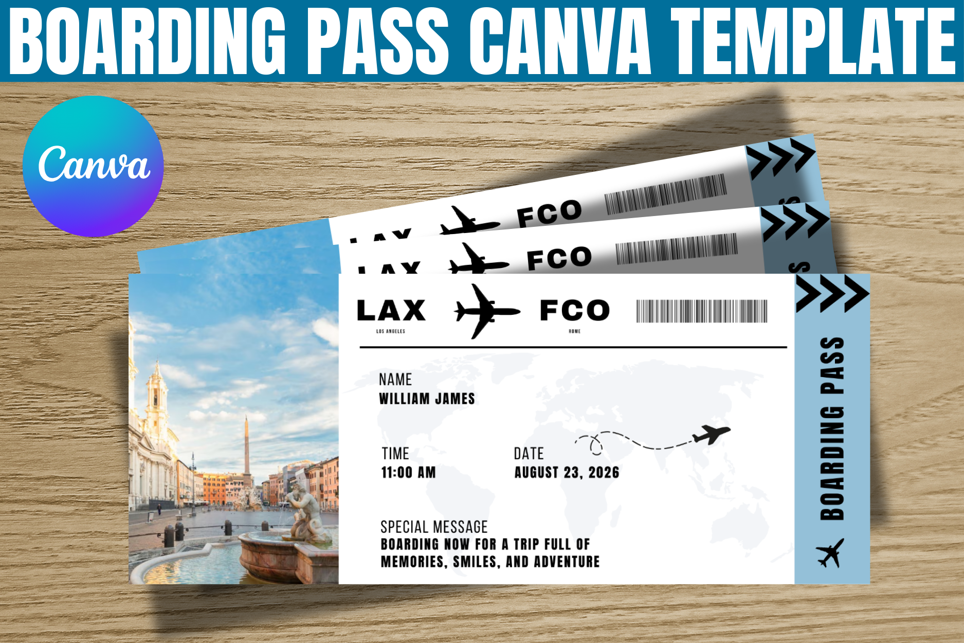 Editable Boarding Pass Canva Template
