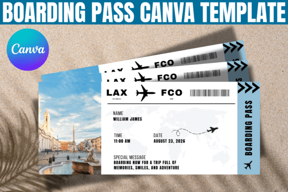 Editable Boarding Pass Canva Template