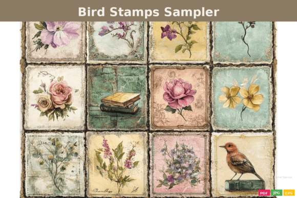Free Vintage Bird Stamps Graphic AI Illustrations By Velvet.Sparrow