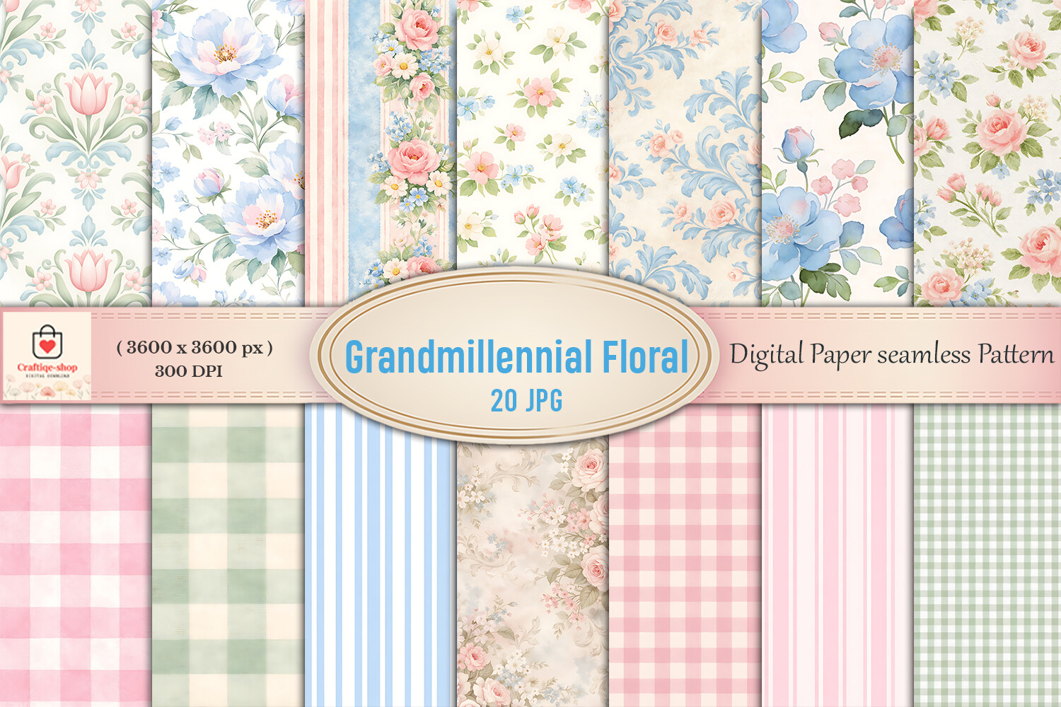 Grandmillennial Floral Seamless Patterns