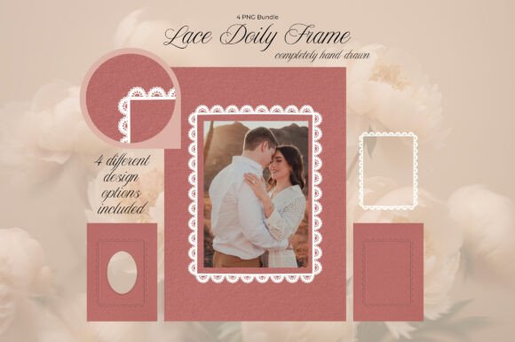 Lace Doily Frame Set - Handdrawn 4 Items