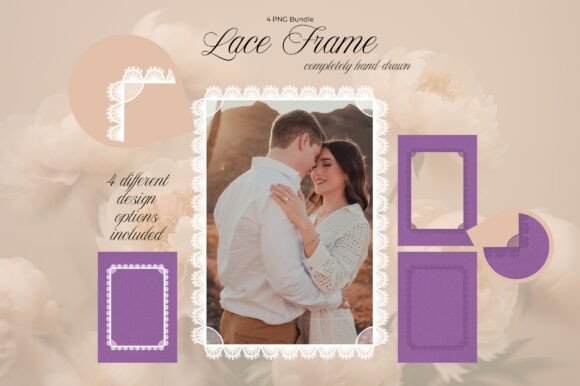 Lace Frame Bundle | 4 Hand-drawn PNGs