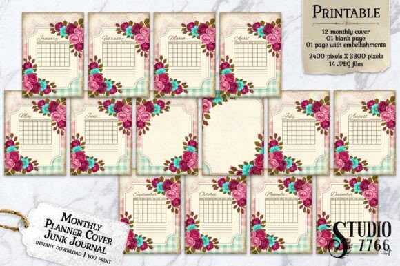 Monthly Planner Cover Junk Journal Pages