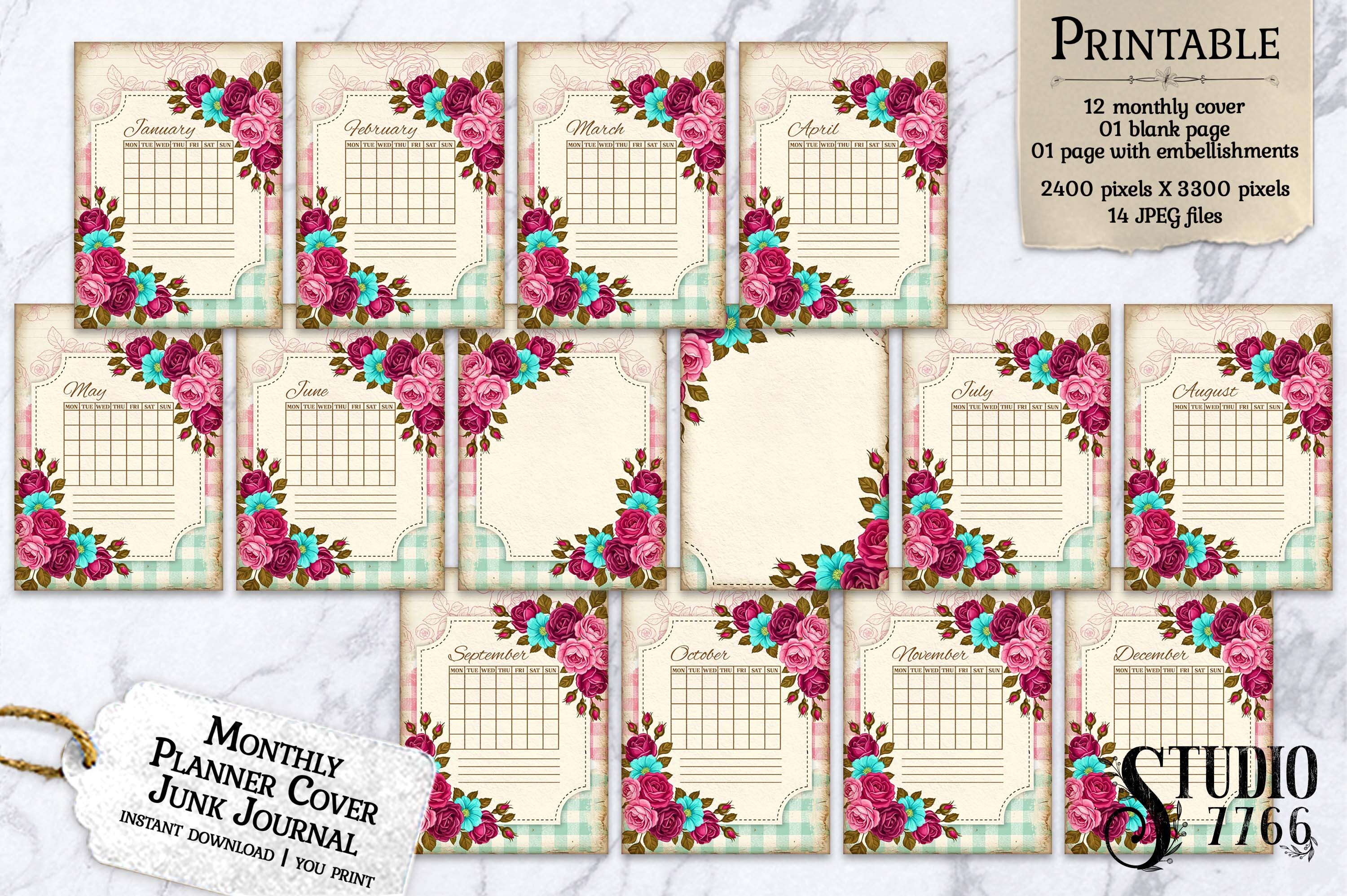 Monthly Planner Cover Junk Journal Pages