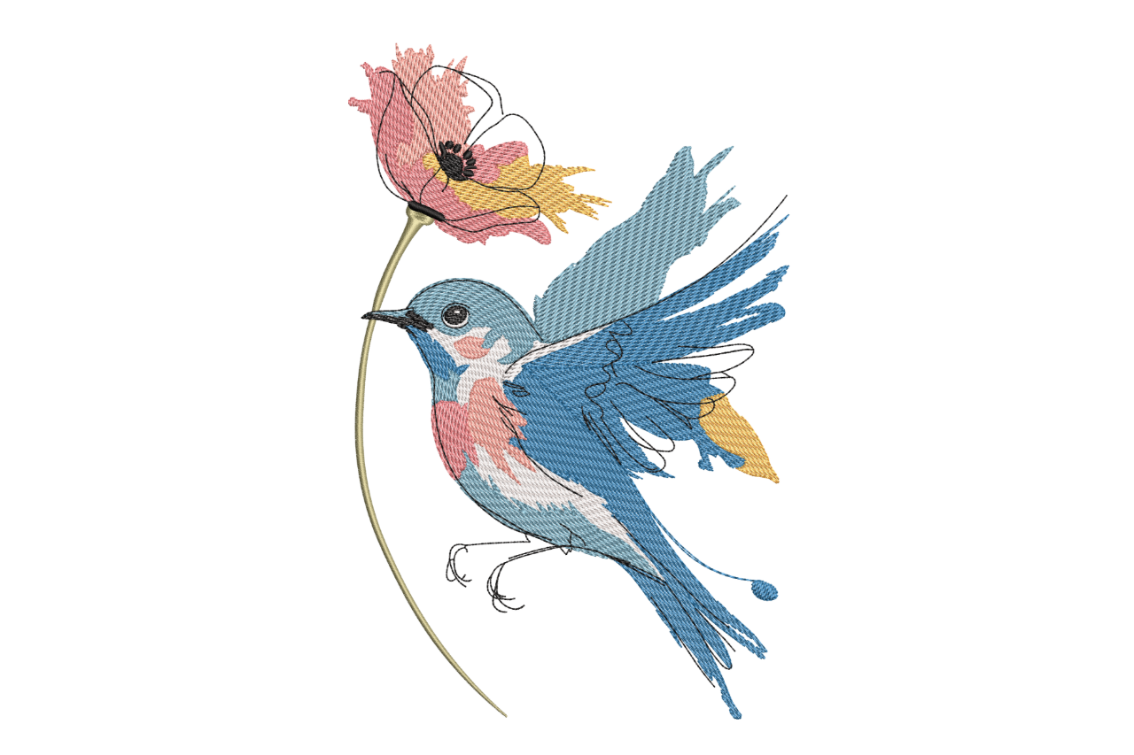 Sketchy Blue Bird with Flower