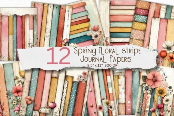 Spring Floral Stripes Journal Papers