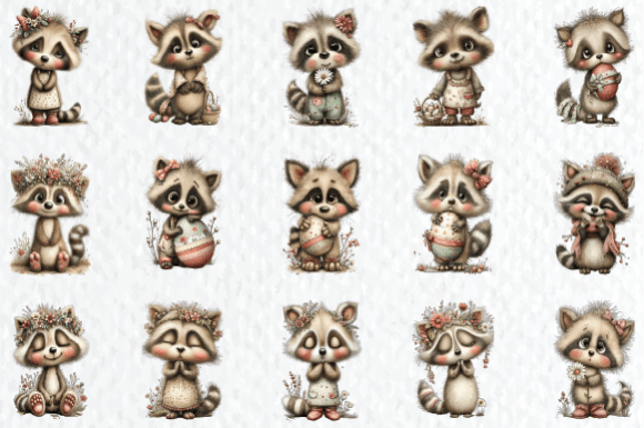 Whimsical Spring Raccoon Clipart