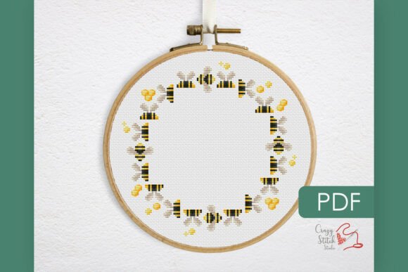 Bee Wreath Cross Stitch Pattern