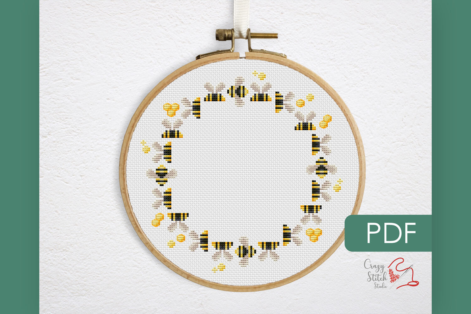 Bee Wreath Cross Stitch Pattern