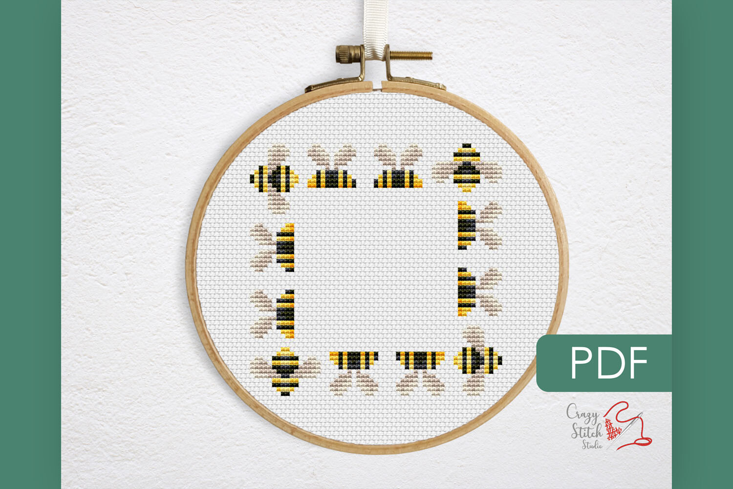 Bee Wreath Cross Stitch Pattern