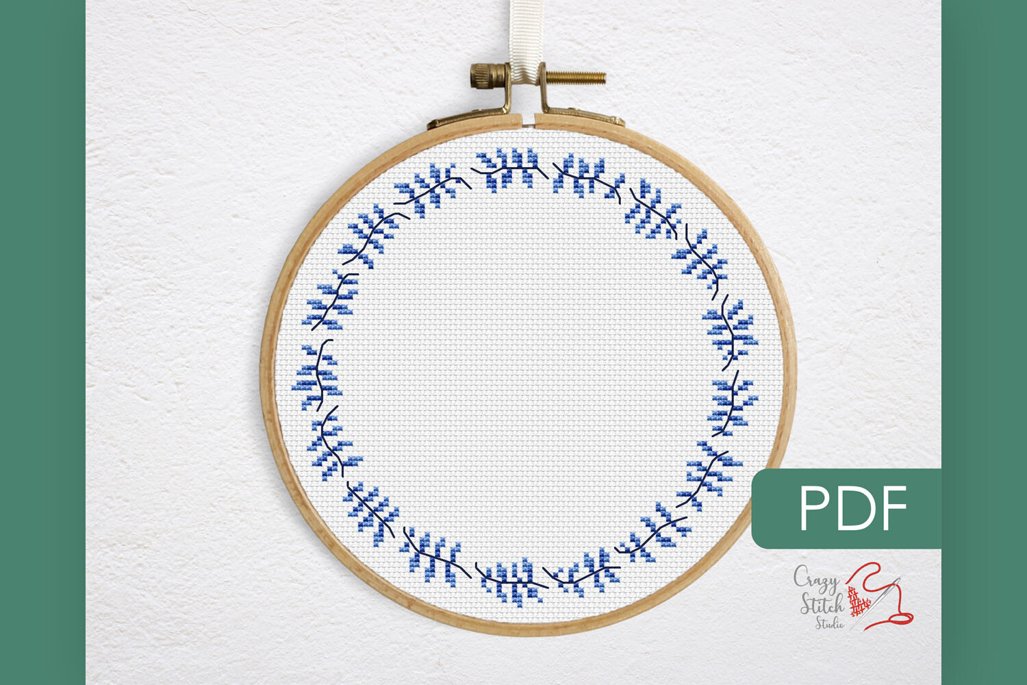 Blue Leaf Wreath Cross Stitch Pattern
