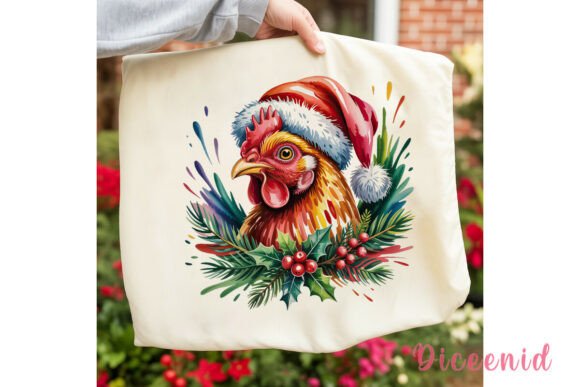 Christmas Chicken Watercolor Clipart Graphic Illustrations By Diceenid