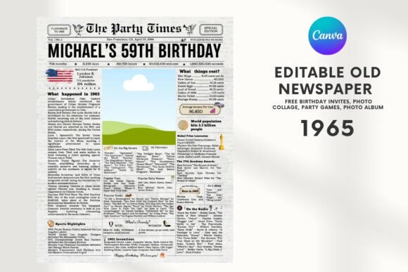 EDITABLE 1965 Birthday Vintage Newspaper