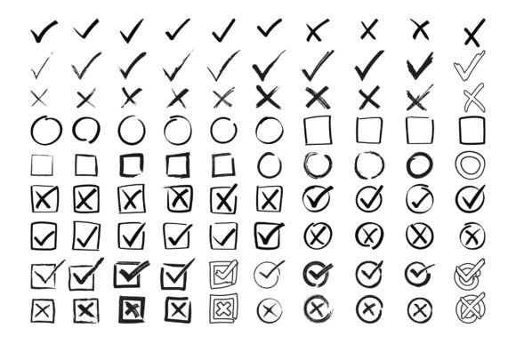 Hand Drawn Checkmarks & Crosses SVG