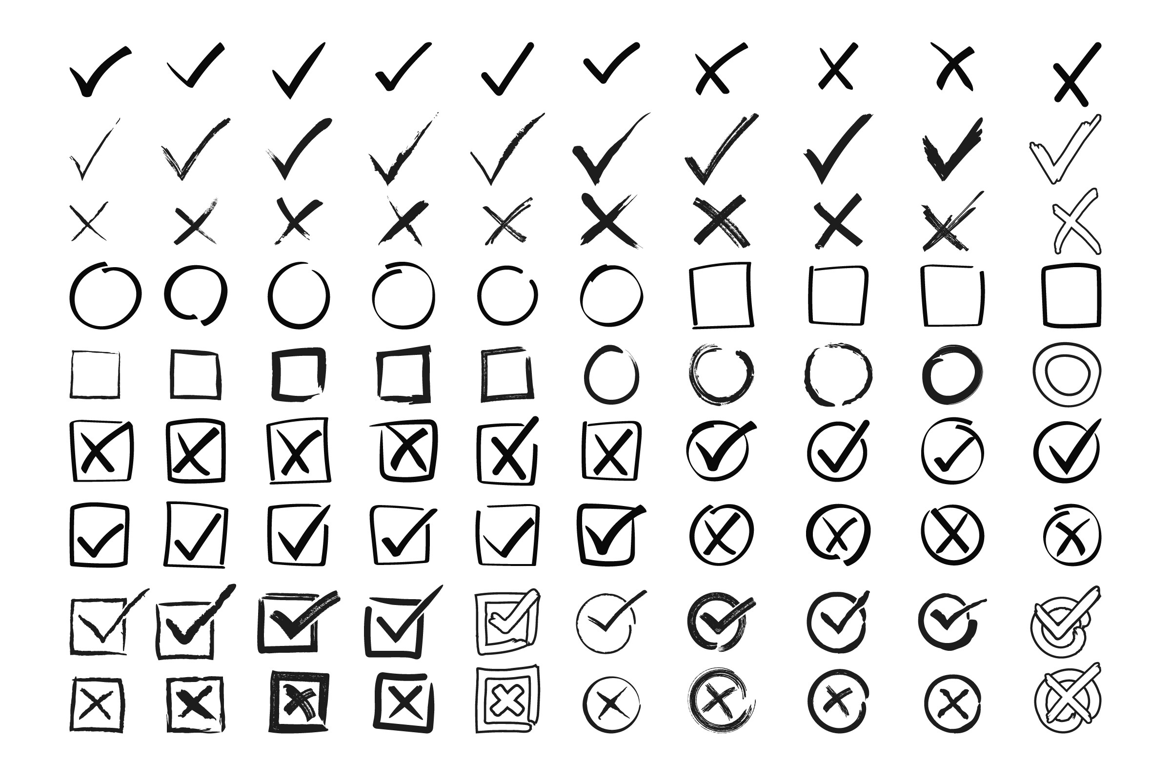 Hand Drawn Checkmarks & Crosses SVG