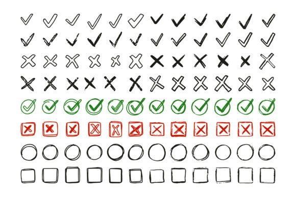Hand Drawn Checkmarks & Crosses SVG